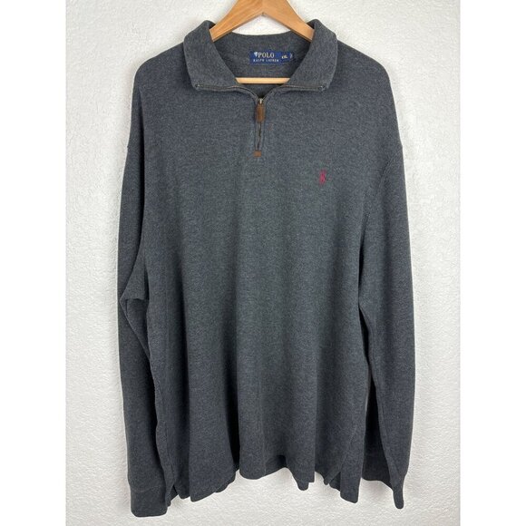 Polo‎ Ralph Lauren Quarter-Zip Pullover Sweater Gray Mens XXL 100% Cotton Preppy - Picture 1 of 7